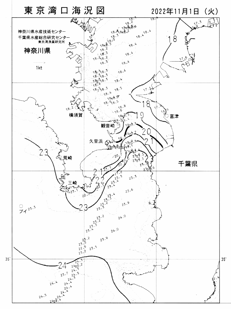 海況図, 東京湾口海況図 検索結果, (水温分布 等を図示)
