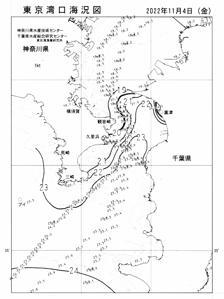 海況図, 東京湾口海況図 検索結果, (水温分布 等を図示)