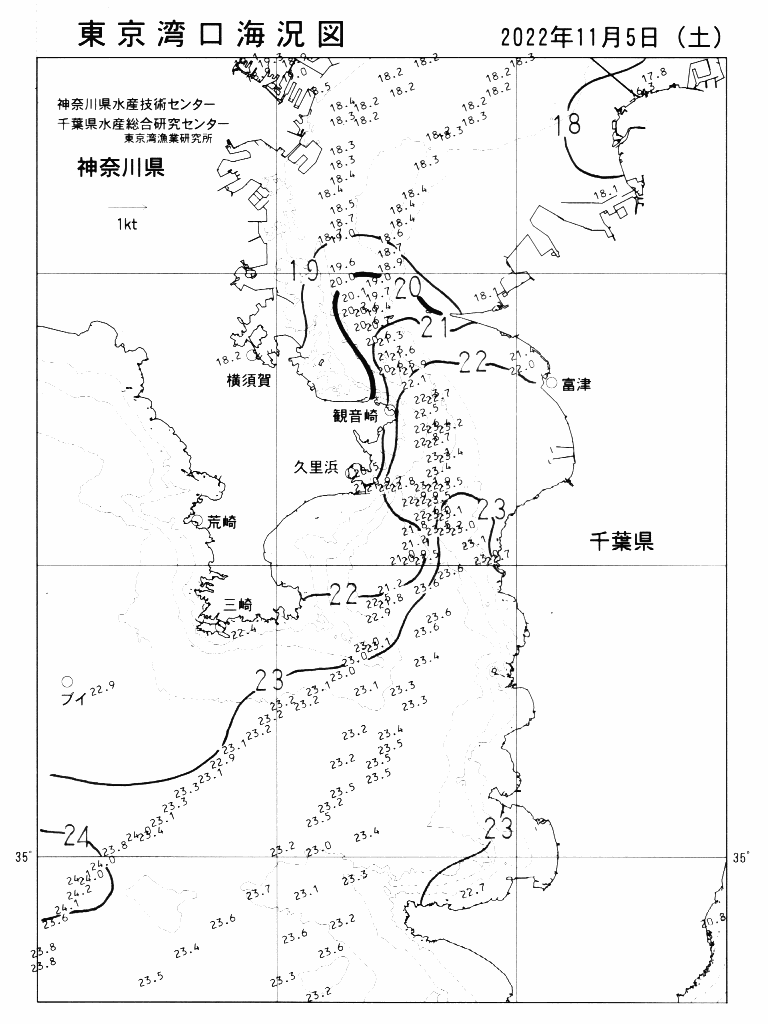 海況図, 東京湾口海況図 検索結果, (水温分布 等を図示)