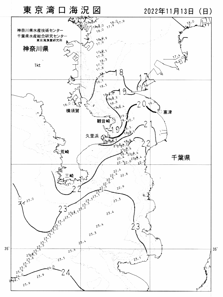 海況図, 東京湾口海況図 検索結果, (水温分布 等を図示)