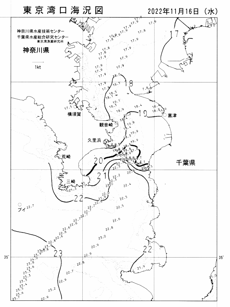 海況図, 東京湾口海況図 検索結果, (水温分布 等を図示)