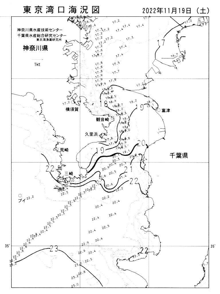 海況図, 東京湾口海況図 検索結果, (水温分布 等を図示)