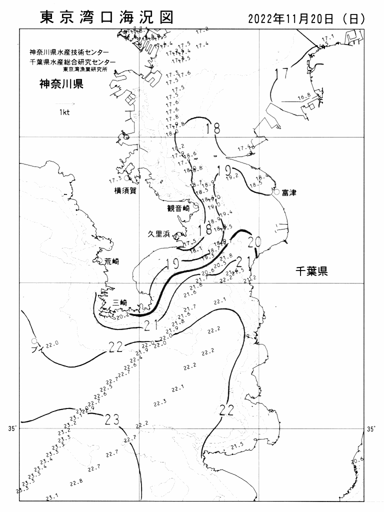 海況図, 東京湾口海況図 検索結果, (水温分布 等を図示)