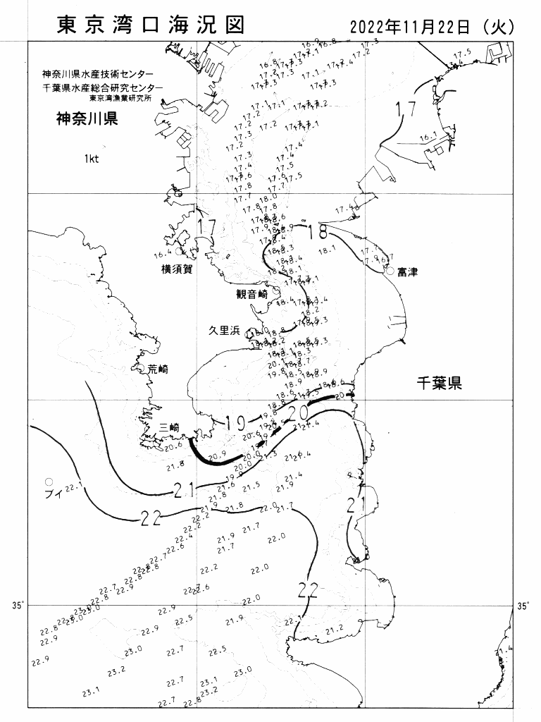 海況図, 東京湾口海況図 検索結果, (水温分布 等を図示)