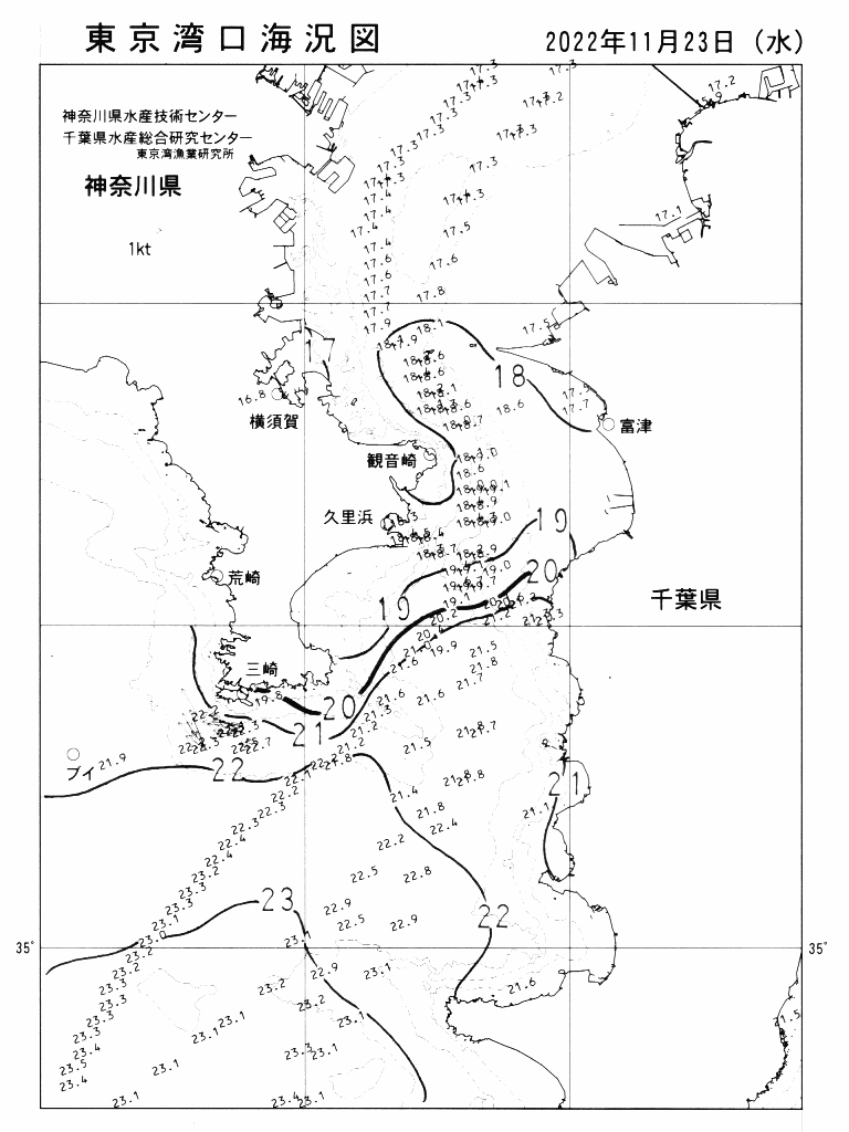 海況図, 東京湾口海況図 検索結果, (水温分布 等を図示)