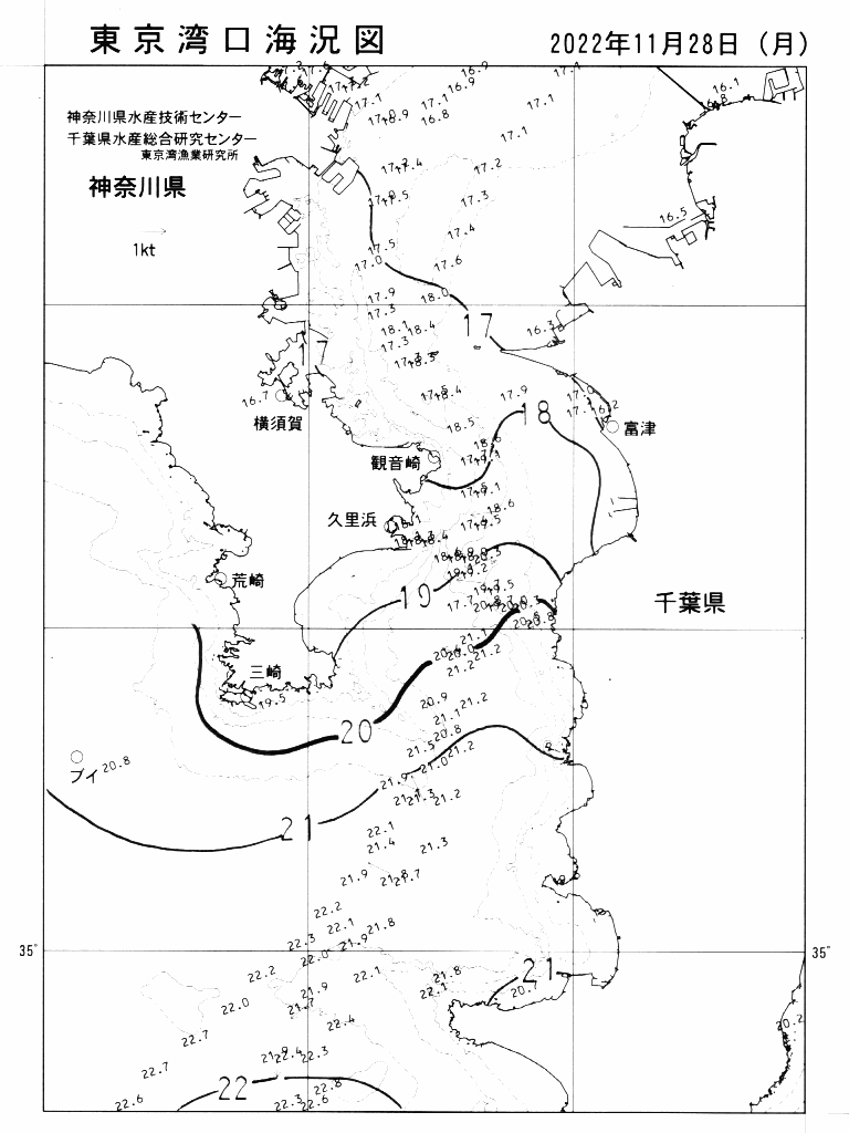 海況図, 東京湾口海況図 検索結果, (水温分布 等を図示)