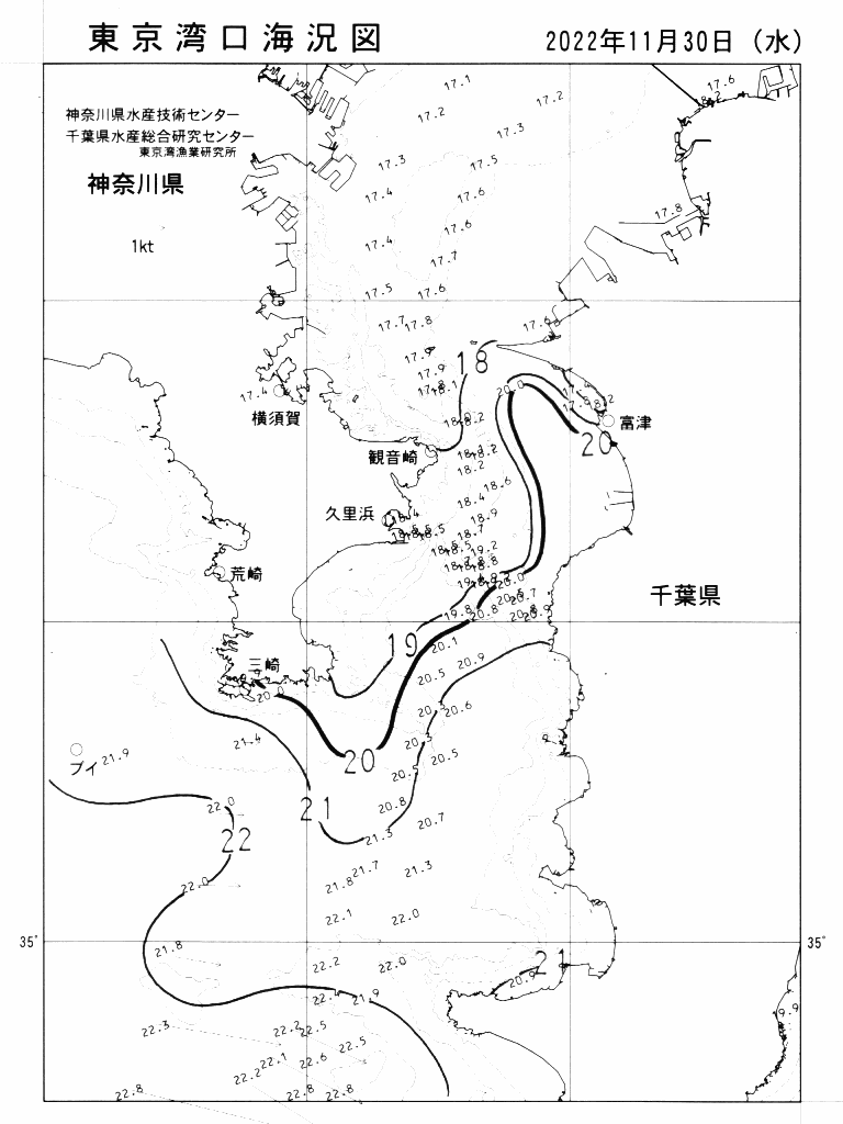 海況図, 東京湾口海況図 検索結果, (水温分布 等を図示)