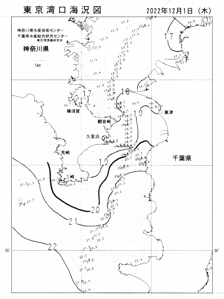 海況図, 東京湾口海況図 検索結果, (水温分布 等を図示)