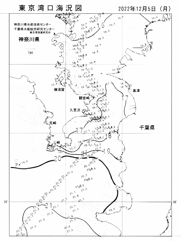 海況図, 東京湾口海況図 検索結果, (水温分布 等を図示)