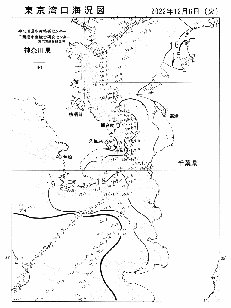 海況図, 東京湾口海況図 検索結果, (水温分布 等を図示)