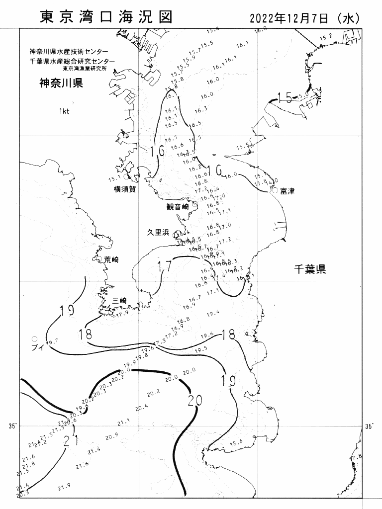 海況図, 東京湾口海況図 検索結果, (水温分布 等を図示)