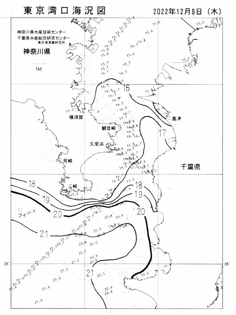 海況図, 東京湾口海況図 検索結果, (水温分布 等を図示)
