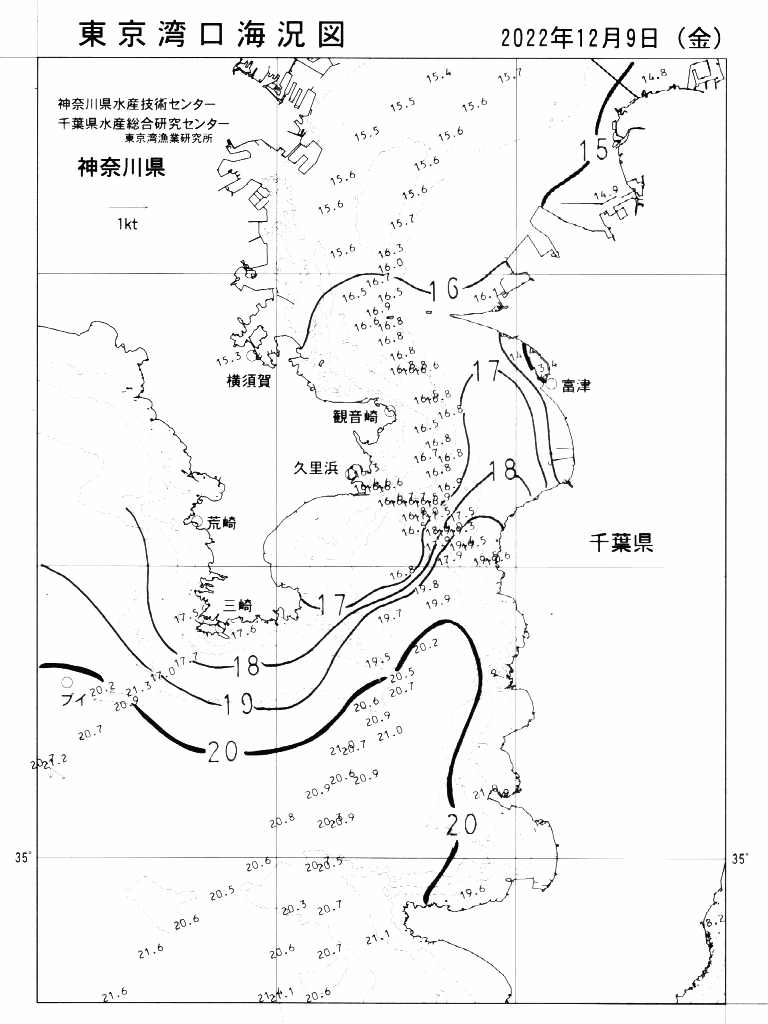海況図, 東京湾口海況図 検索結果, (水温分布 等を図示)