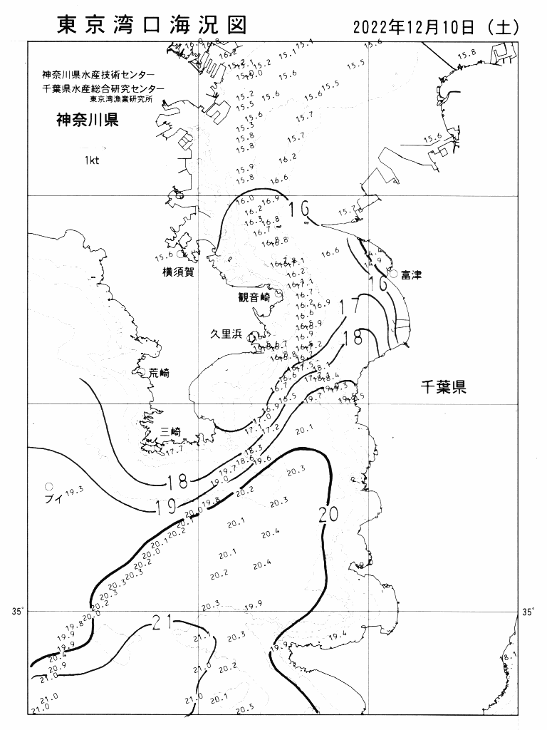 海況図, 東京湾口海況図 検索結果, (水温分布 等を図示)