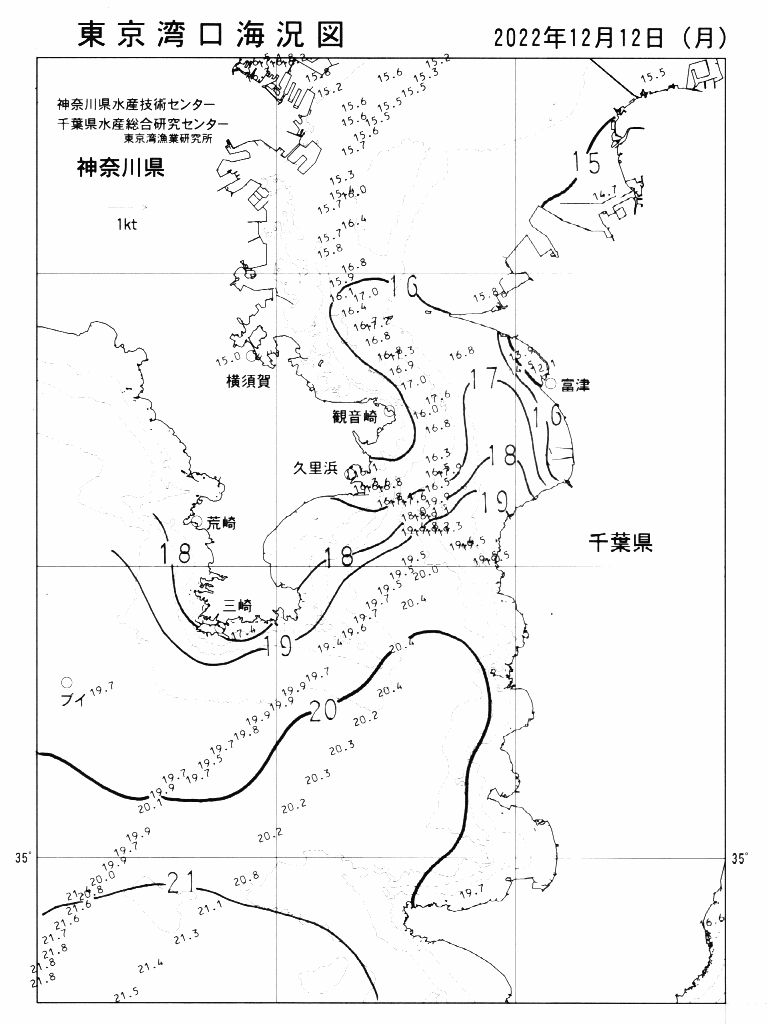 海況図, 東京湾口海況図 検索結果, (水温分布 等を図示)