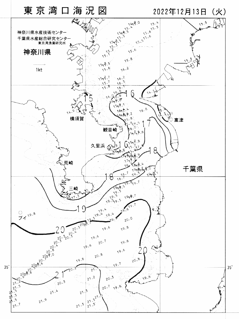 海況図, 東京湾口海況図 検索結果, (水温分布 等を図示)