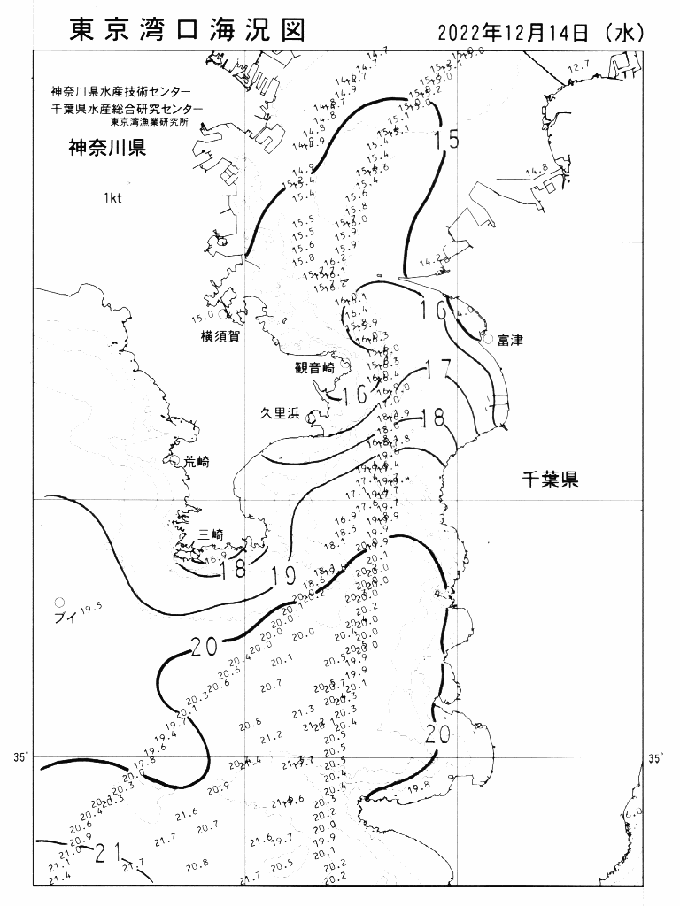 海況図, 東京湾口海況図 検索結果, (水温分布 等を図示)