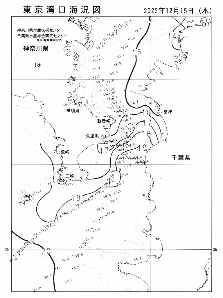 海況図, 東京湾口海況図 検索結果, (水温分布 等を図示)