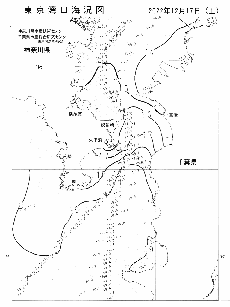 海況図, 東京湾口海況図 検索結果, (水温分布 等を図示)