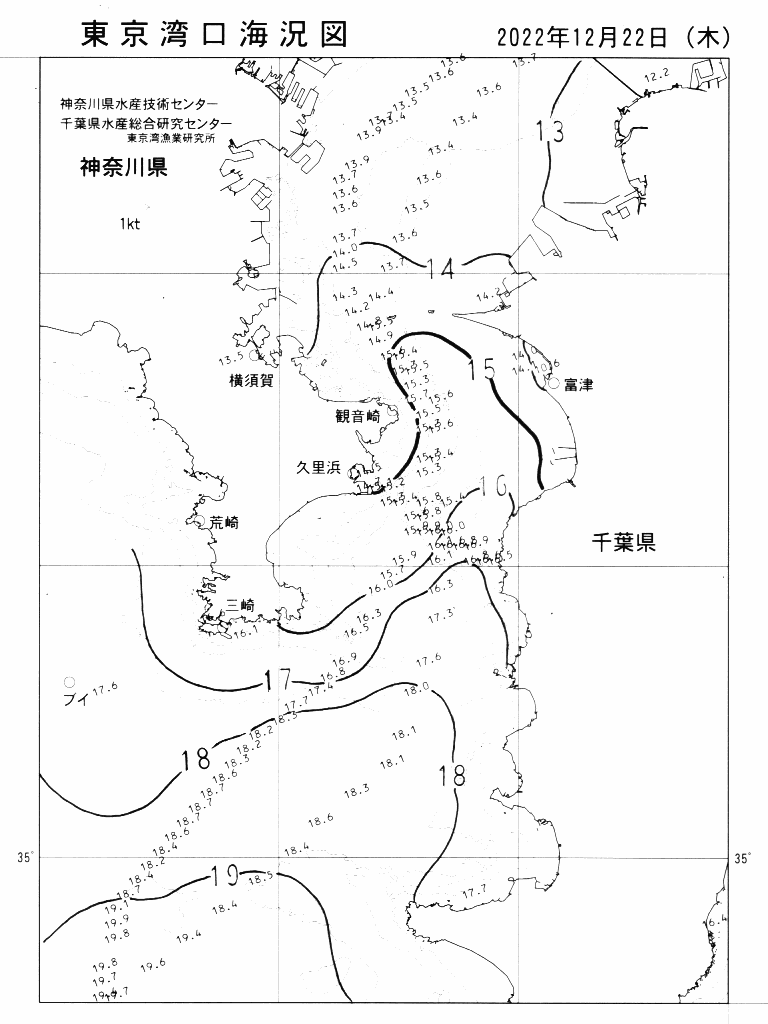 海況図, 東京湾口海況図 検索結果, (水温分布 等を図示)