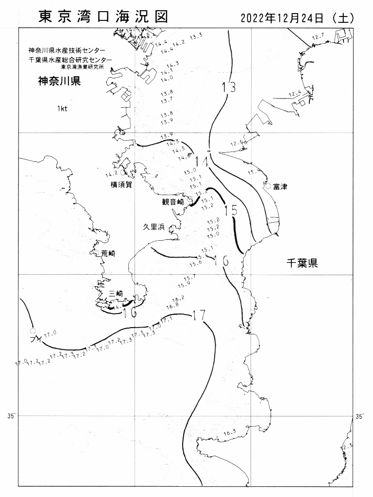 海況図, 東京湾口海況図 検索結果, (水温分布 等を図示)
