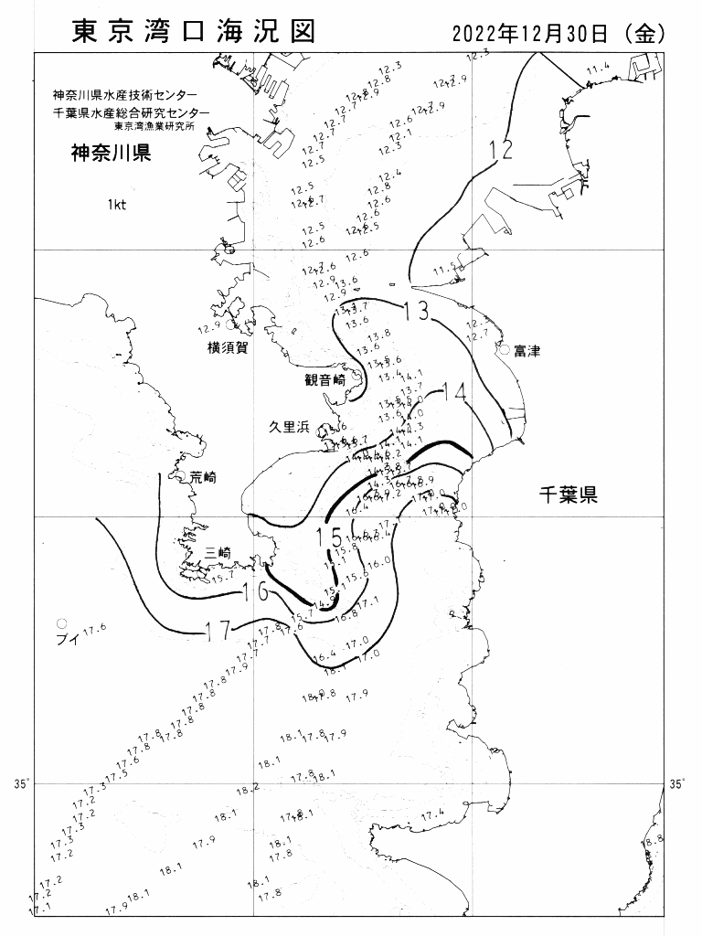 海況図, 東京湾口海況図 検索結果, (水温分布 等を図示)
