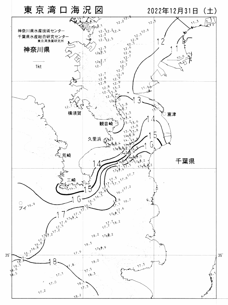 海況図, 東京湾口海況図 検索結果, (水温分布 等を図示)