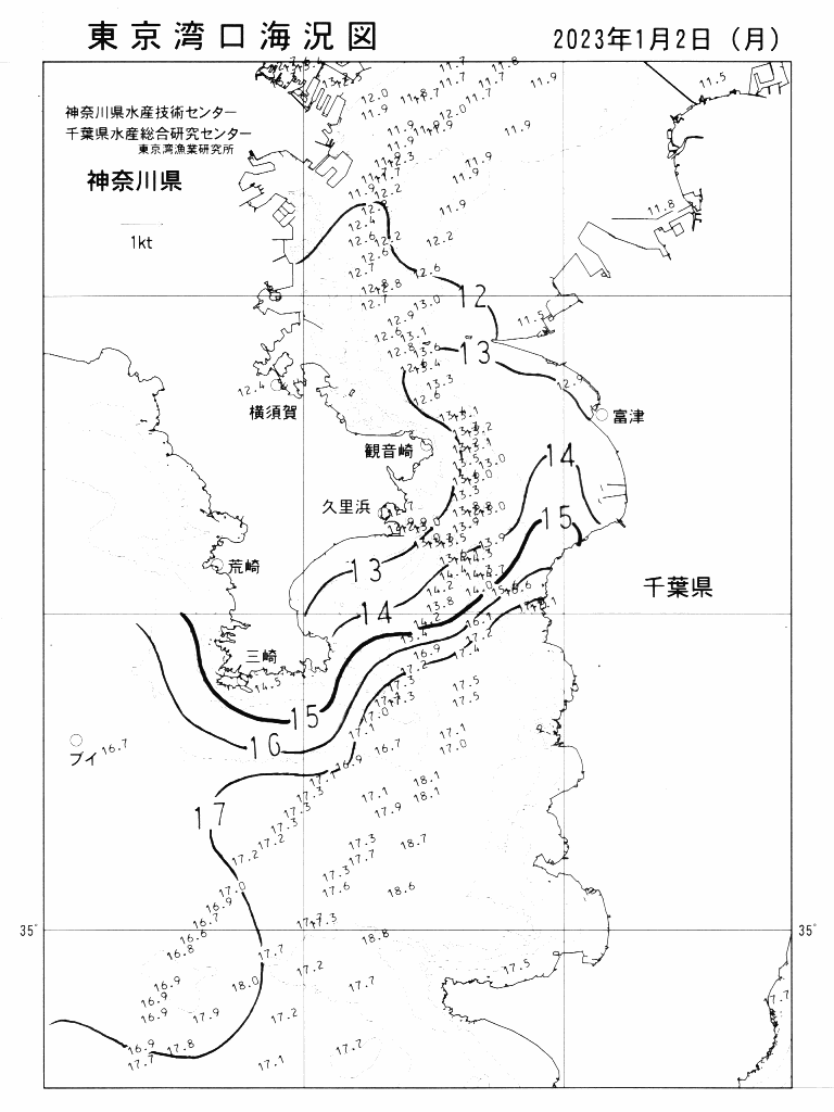 海況図, 東京湾口海況図 検索結果, (水温分布 等を図示)