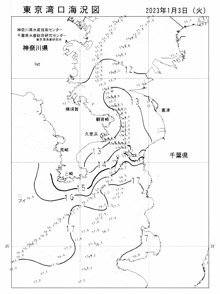 海況図, 東京湾口海況図 検索結果, (水温分布 等を図示)