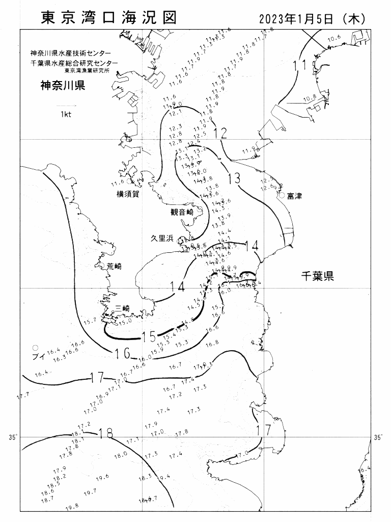 海況図, 東京湾口海況図 検索結果, (水温分布 等を図示)