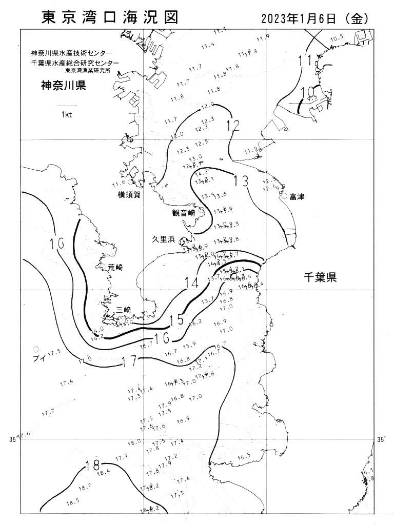 海況図, 東京湾口海況図 検索結果, (水温分布 等を図示)