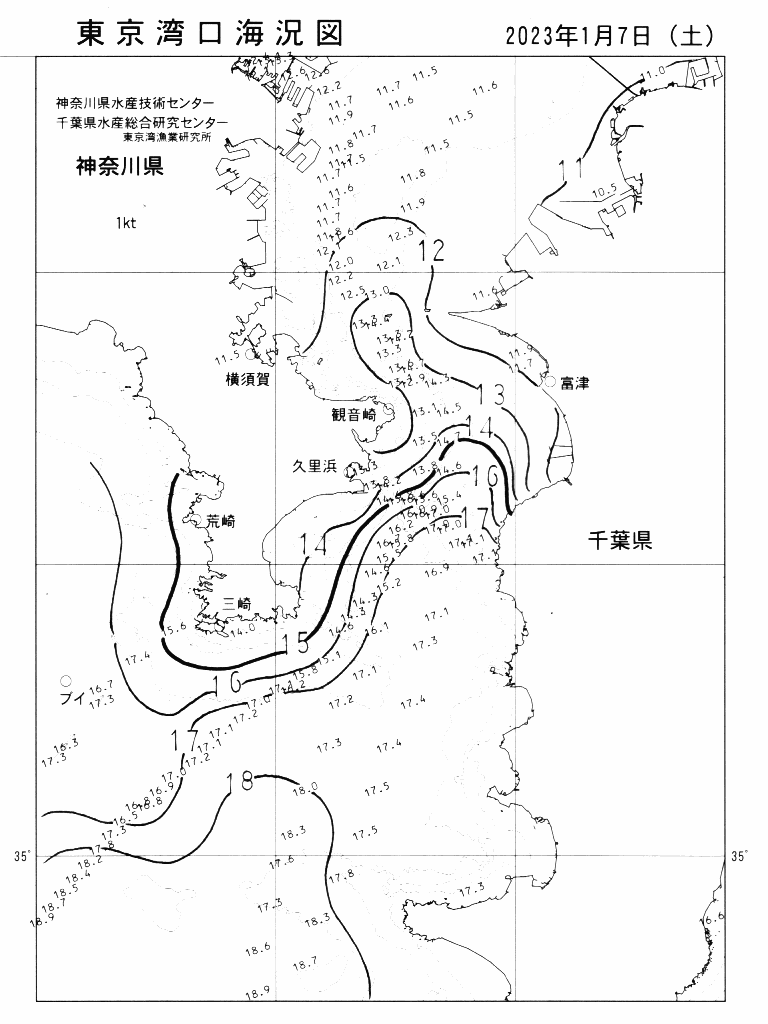 海況図, 東京湾口海況図 検索結果, (水温分布 等を図示)