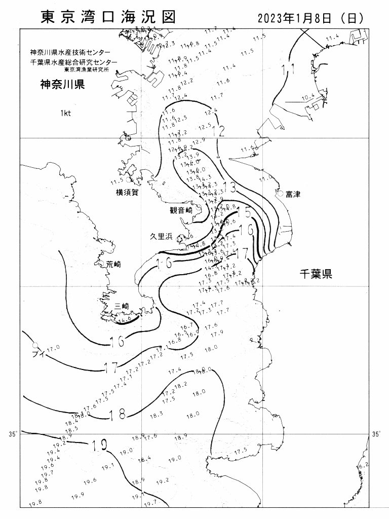 海況図, 東京湾口海況図 検索結果, (水温分布 等を図示)