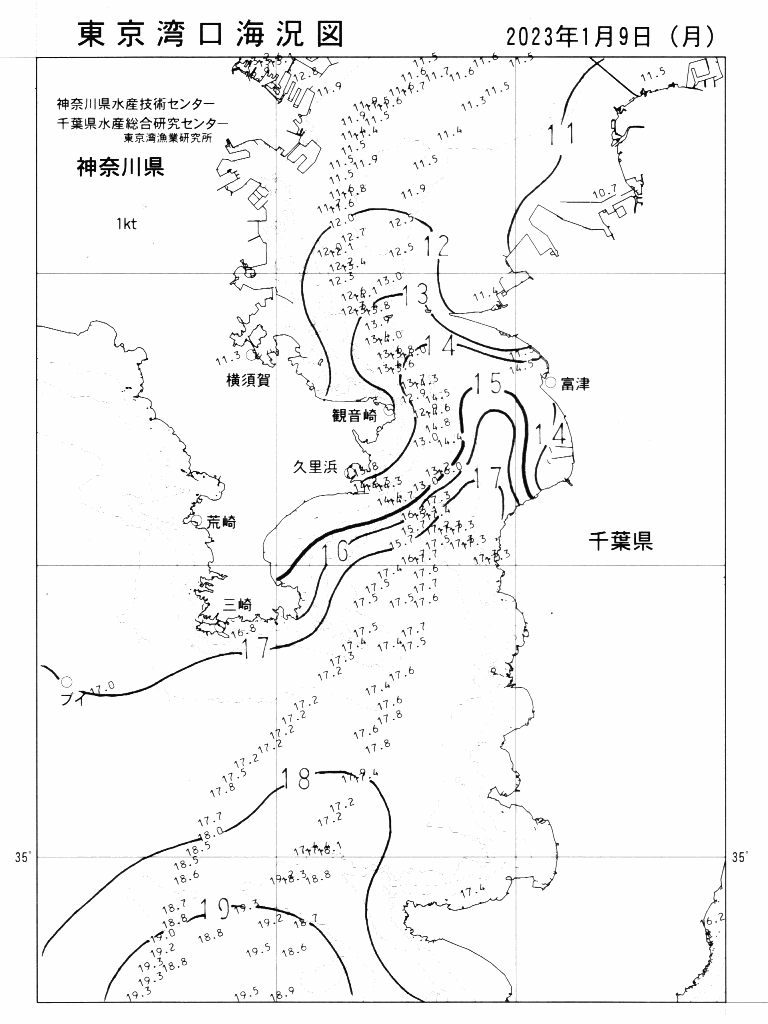 海況図, 東京湾口海況図 検索結果, (水温分布 等を図示)