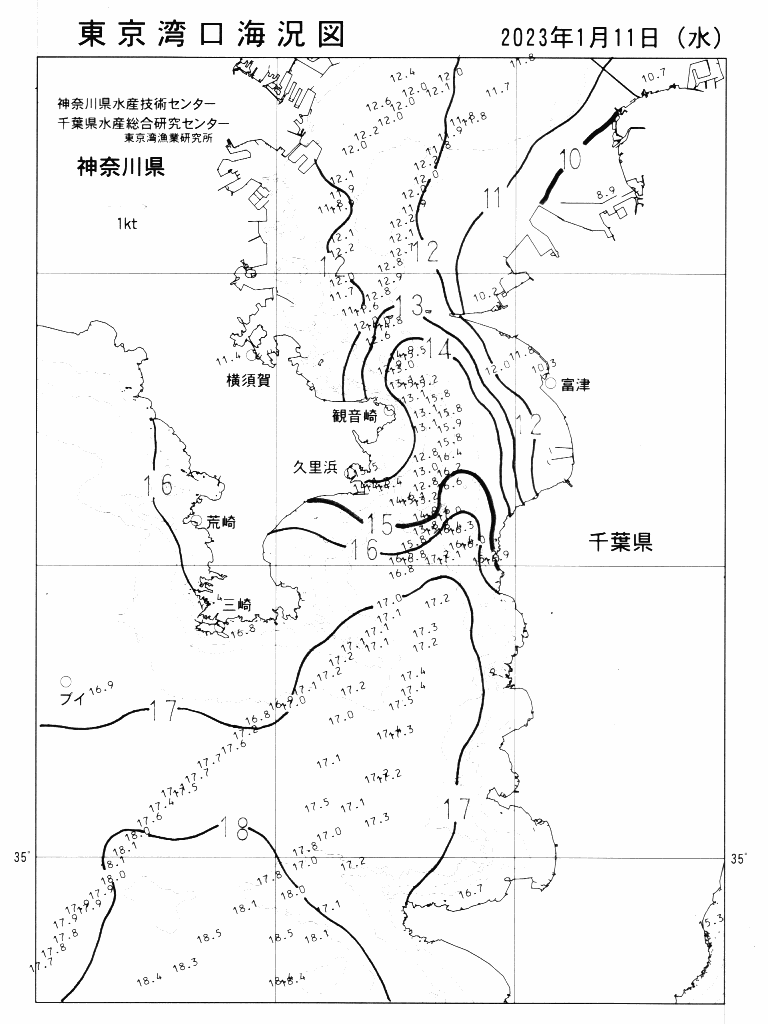 海況図, 東京湾口海況図 検索結果, (水温分布 等を図示)