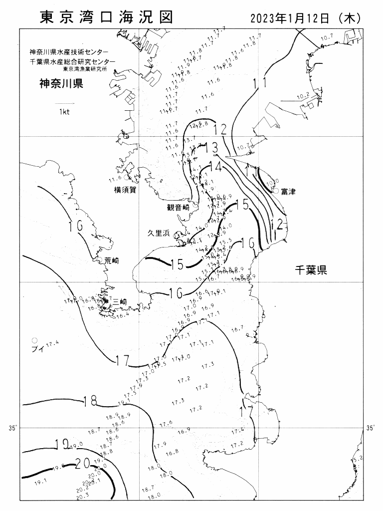 海況図, 東京湾口海況図 検索結果, (水温分布 等を図示)