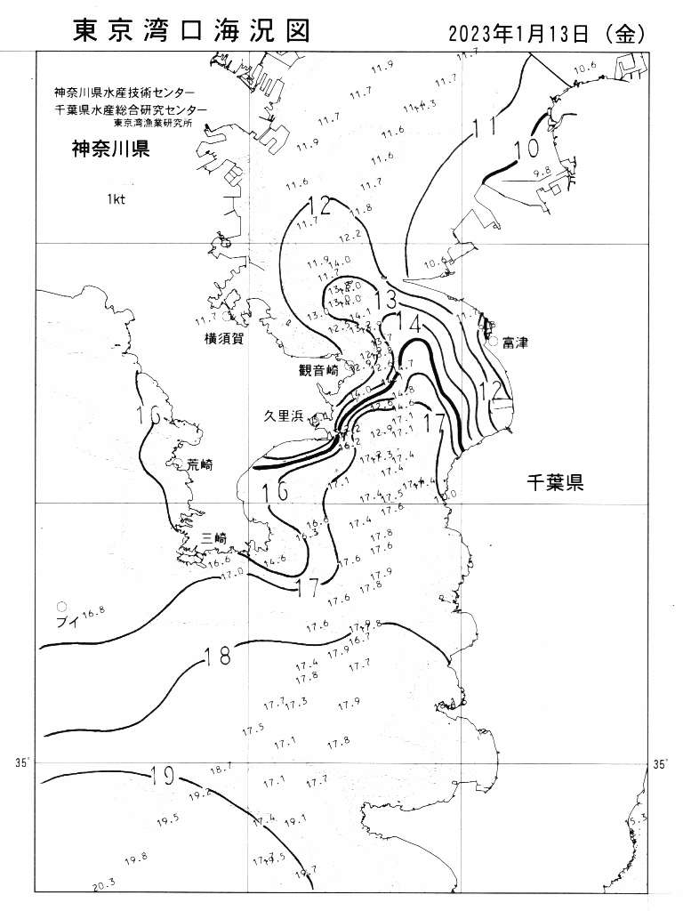 海況図, 東京湾口海況図 検索結果, (水温分布 等を図示)