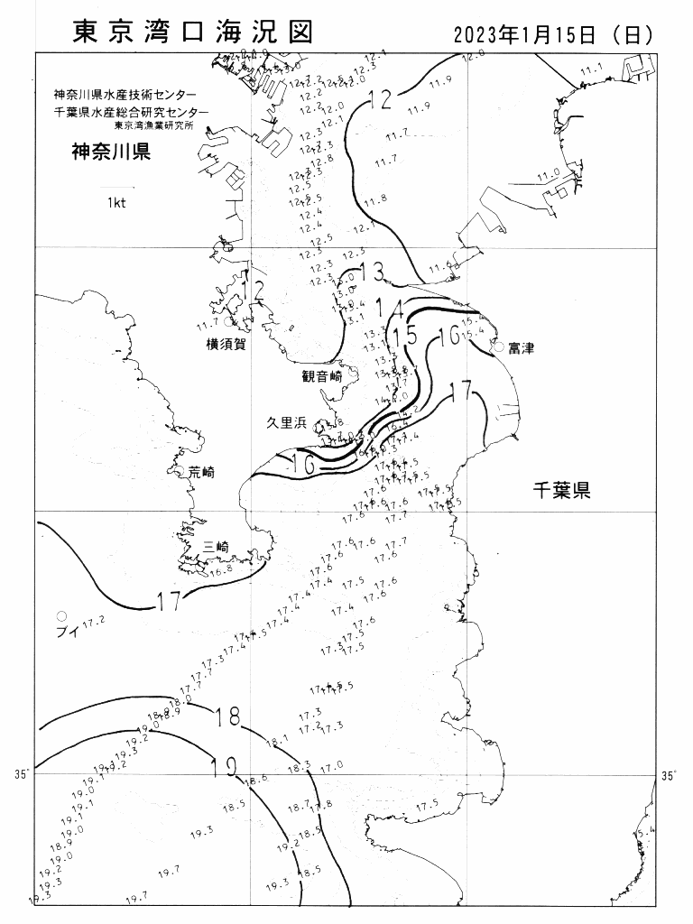 海況図, 東京湾口海況図 検索結果, (水温分布 等を図示)