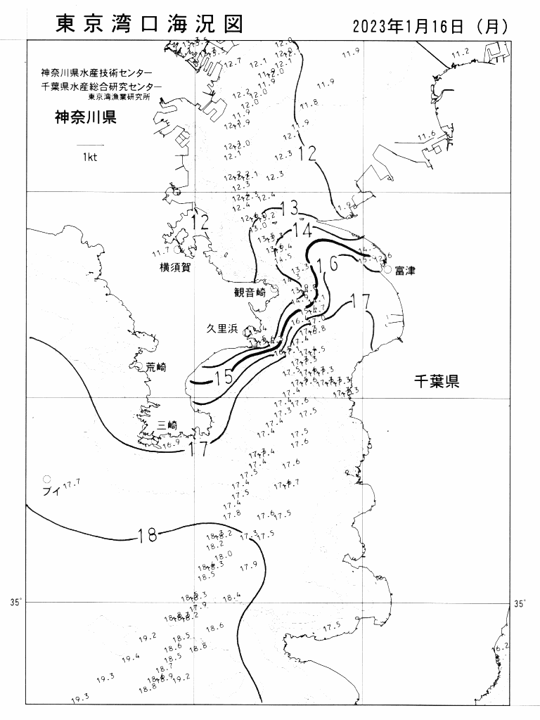 海況図, 東京湾口海況図 検索結果, (水温分布 等を図示)