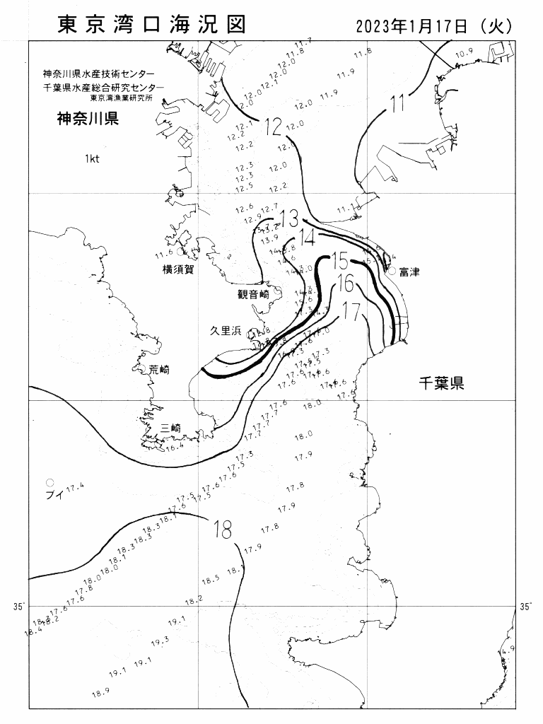 海況図, 東京湾口海況図 検索結果, (水温分布 等を図示)