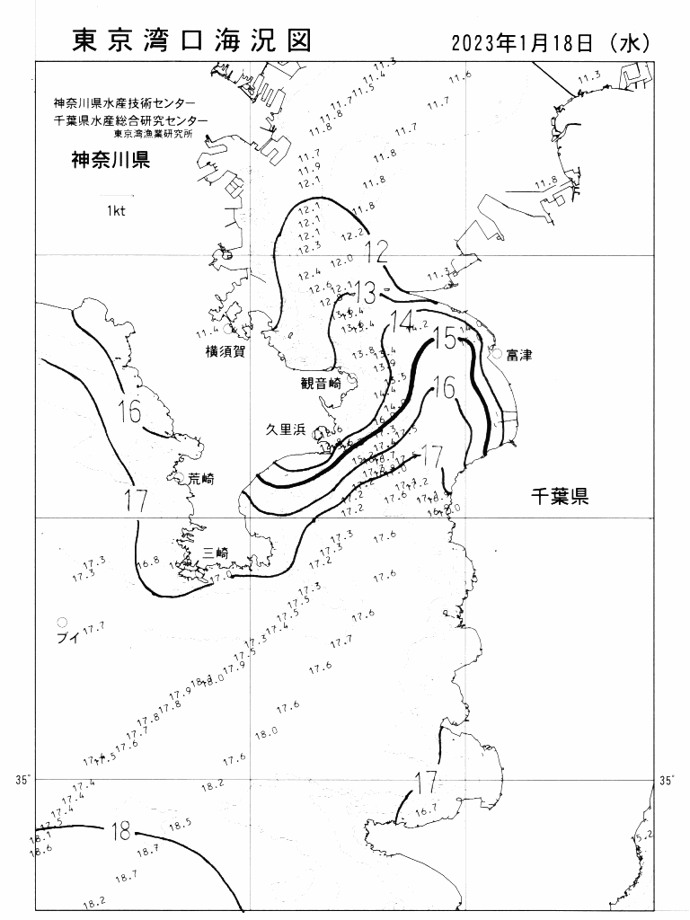 海況図, 東京湾口海況図 検索結果, (水温分布 等を図示)