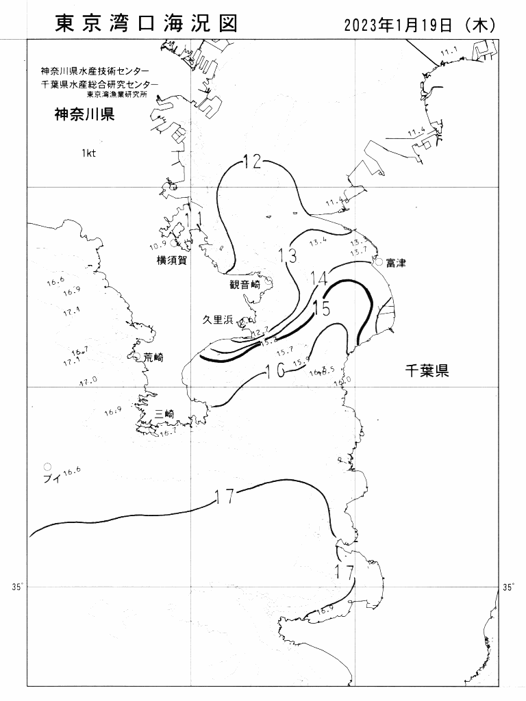 海況図, 東京湾口海況図 検索結果, (水温分布 等を図示)