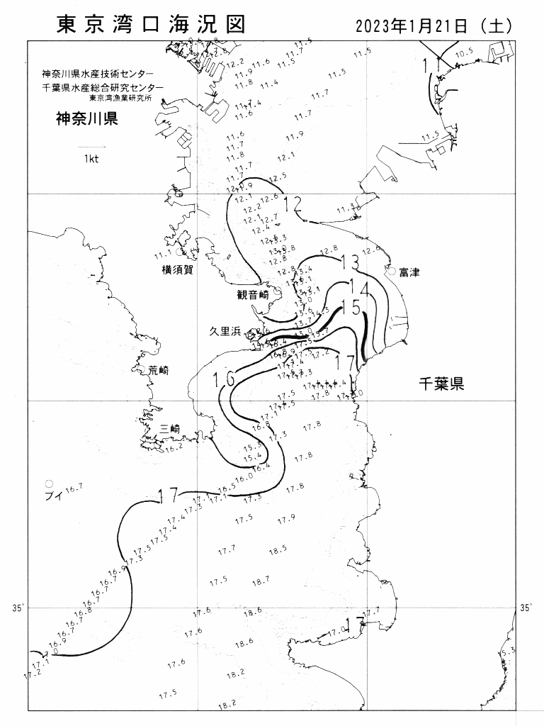 海況図, 東京湾口海況図 検索結果, (水温分布 等を図示)