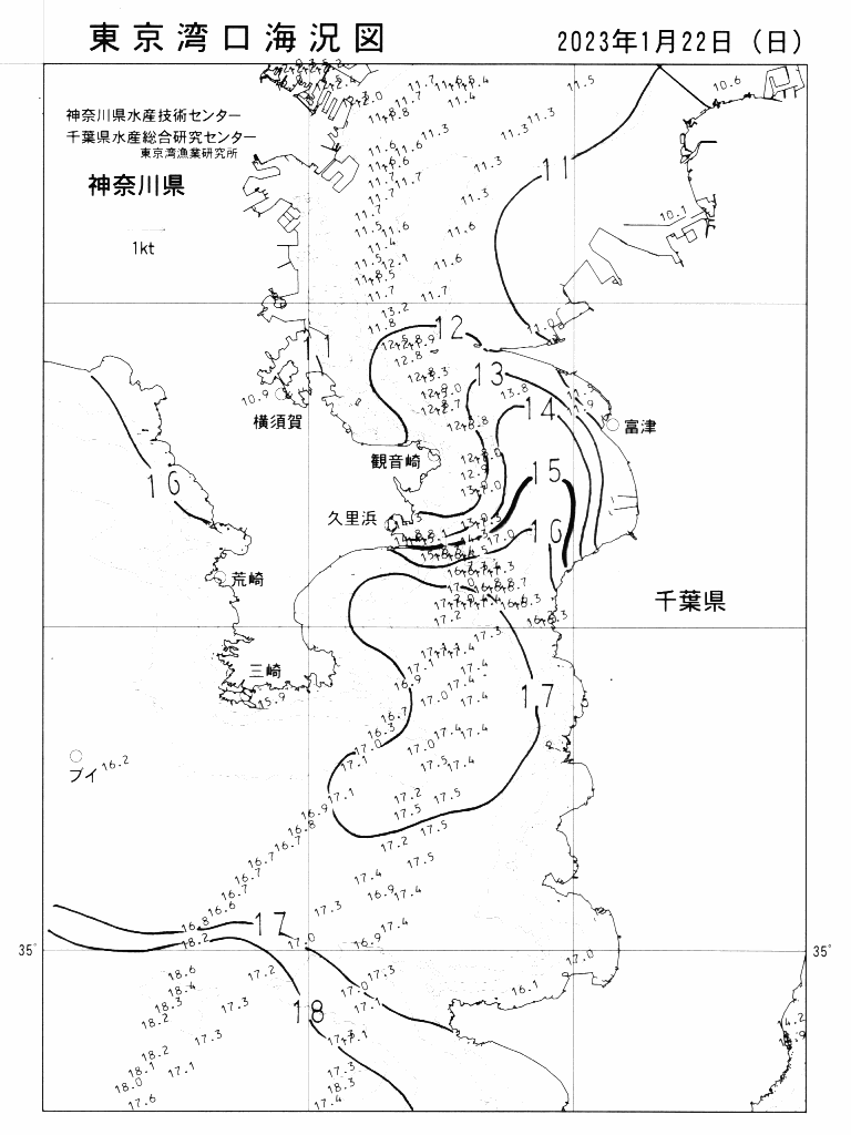 海況図, 東京湾口海況図 検索結果, (水温分布 等を図示)