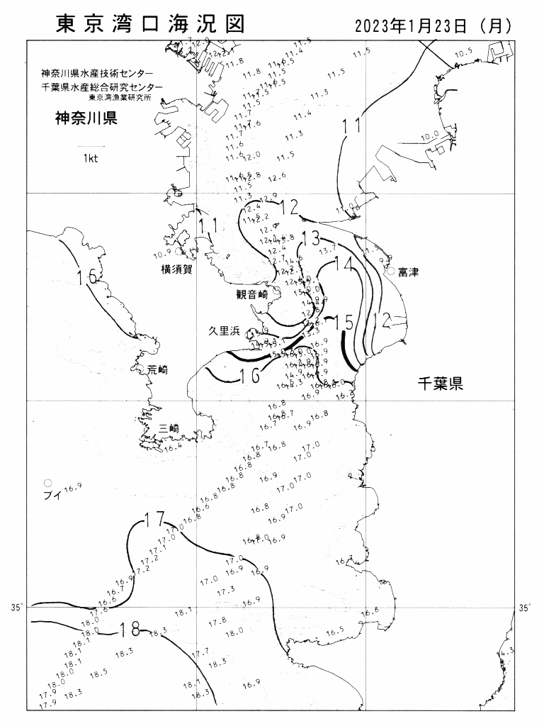 海況図, 東京湾口海況図 検索結果, (水温分布 等を図示)