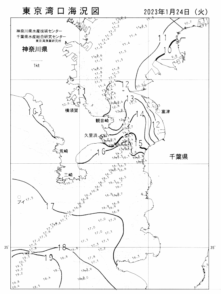 海況図, 東京湾口海況図 検索結果, (水温分布 等を図示)