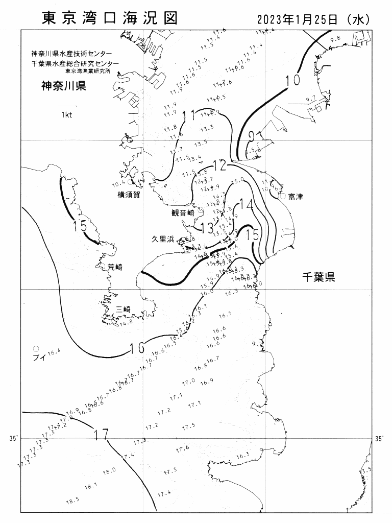 海況図, 東京湾口海況図 検索結果, (水温分布 等を図示)