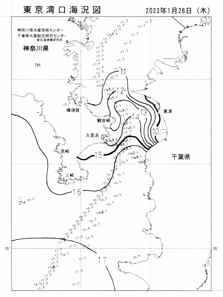 海況図, 東京湾口海況図 検索結果, (水温分布 等を図示)