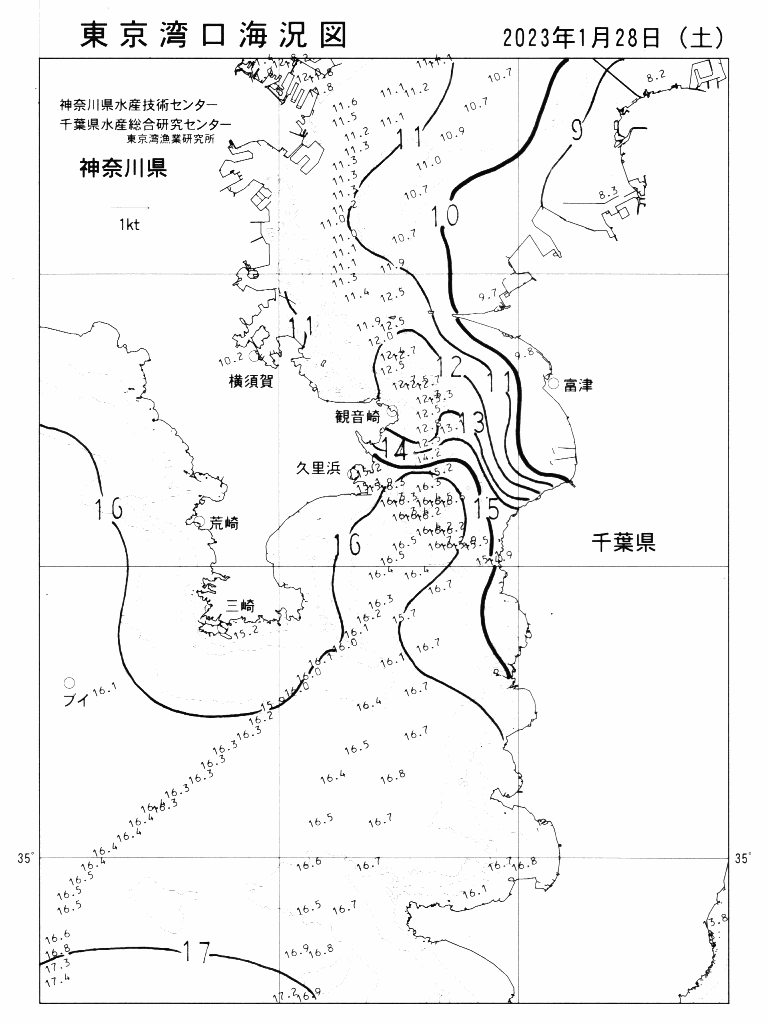 海況図, 東京湾口海況図 検索結果, (水温分布 等を図示)