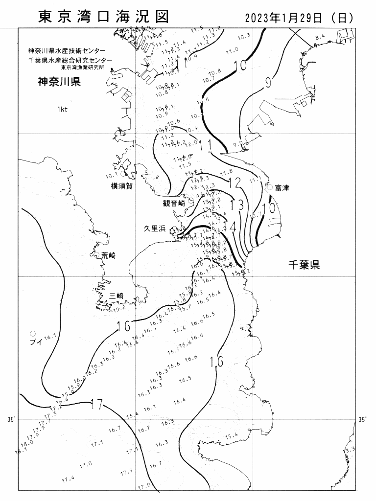 海況図, 東京湾口海況図 検索結果, (水温分布 等を図示)